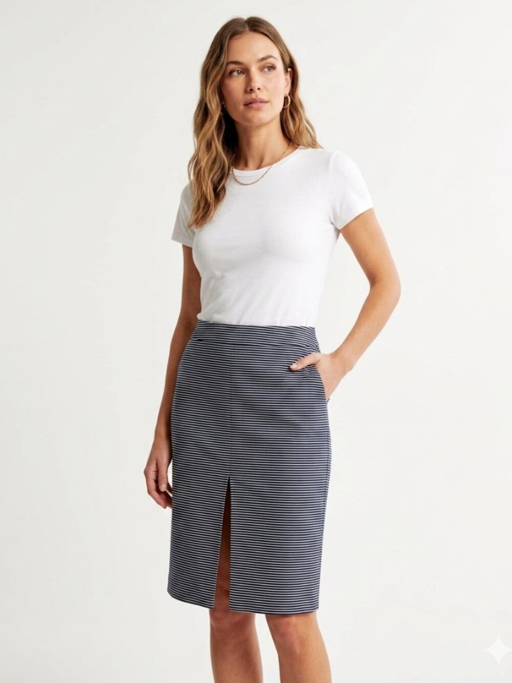 KATE SPADE SATURDAY WHITE NAVY STRIPED NAUTICAL FRONT SLIT MINI SKIRT - 8